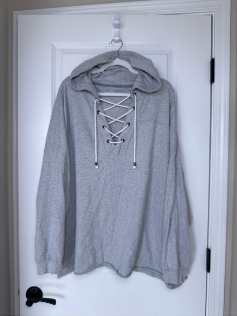 aerie Gray Lace-Up Hooded Sweatshirt